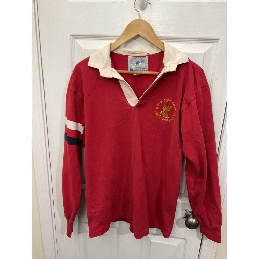 Lands' End Authentic Rugby Shirt - Red with Embroidered Logo